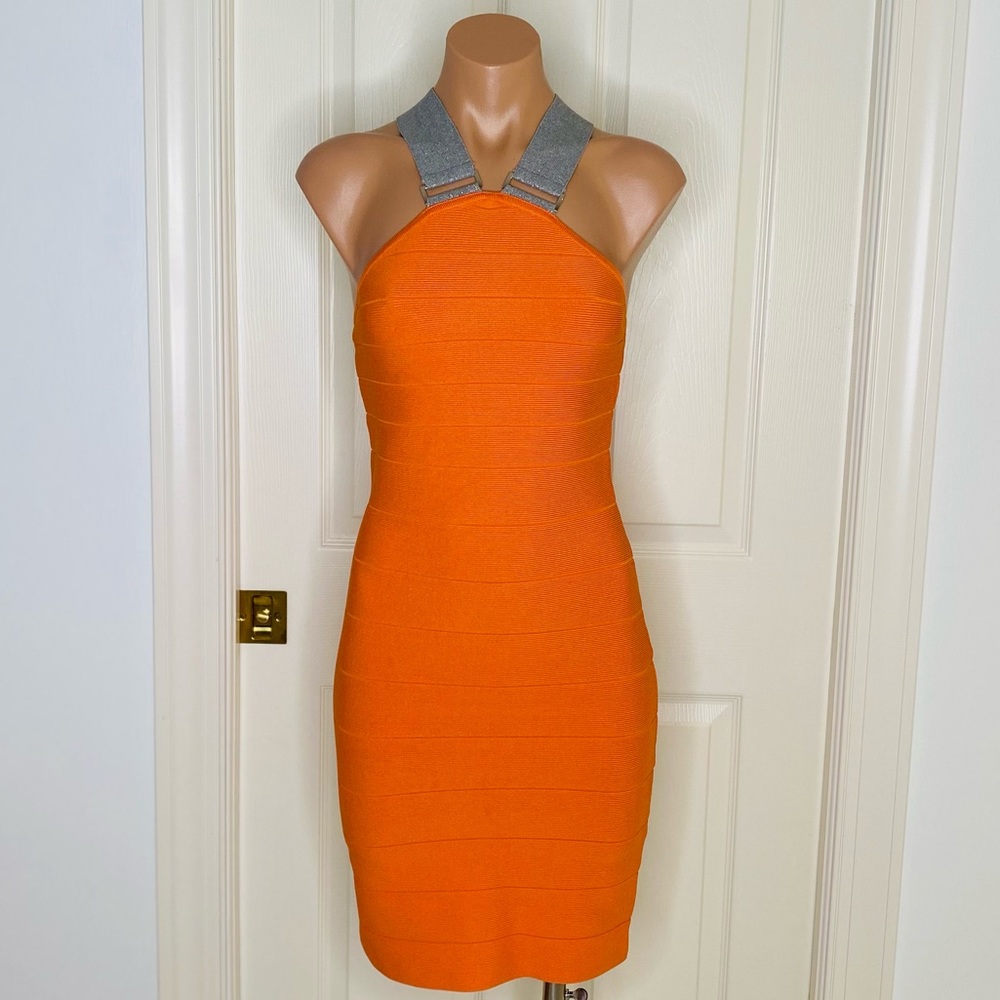 Hot Miami styles orange bandage dress NWT size S